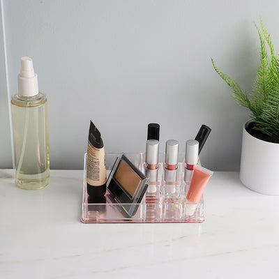 5 of 5:Home Basics Large Plastic Cosmetic Organizer with Rose Bottom 