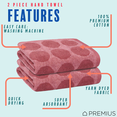 14 of 40:PREMIUS 2 Pack Circles 100% Cotton Yarn Dyed Hand Towel, 16x28 Inches 
