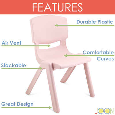 2 of 8:Chaises d'apprentissage empilables en plastique pour enfants JOON, rose poudré, 52,1 x 32,7 x 28 cm, lot de 2 (lot de 2) 