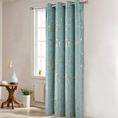 1 of 6:Surya Metallic Printed Marble Design Velvet Grommet Window Panel, 54x84 Inches 