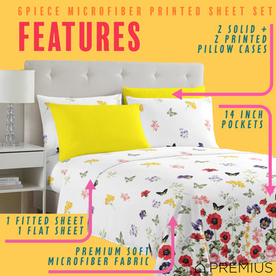 2 of 28:PREMIUS Butterfly Soft Wrinkle-Free Microfiber Sheet Set, White-Multi 