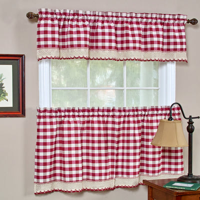 2 of 3:Buffalo Check Window Curtain Tier Pair - 58x24 - Burgundy 