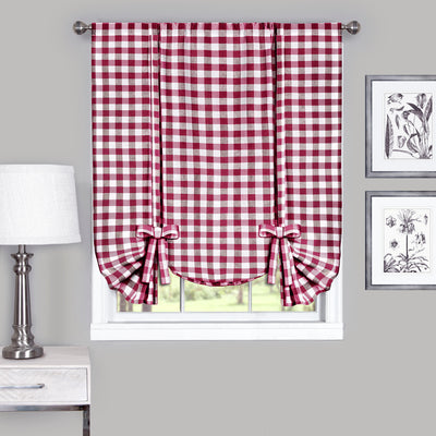 1 of 3:Buffalo Check Window Curtain Tie Up Shade - 42x63 - Burgundy 