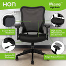 6 of 7:Chaise de bureau ergonomique HON Wave à dossier haut en maille, noire 