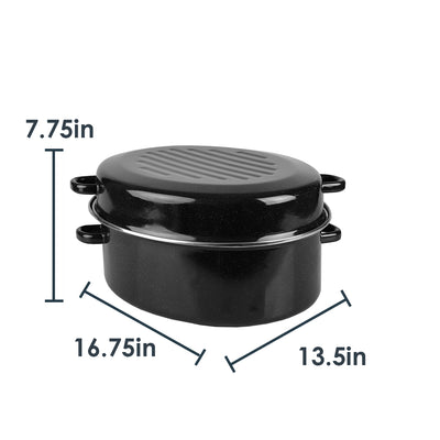 4 of 7:Home Basics Sartén ovalada profunda antiadherente de acero al carbono esmaltado con tapa, negro, 16 pulgadas 