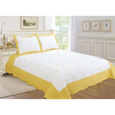 15 of 16:PREMIUS Reversible Quilt Set, Bordered Embroidered Floral 