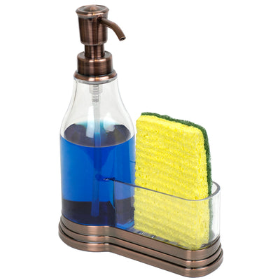 1 of 12:Home Basics Dispensador de jabón de plástico con tapa de acero cepillado y soporte fijo para esponja, bronce 