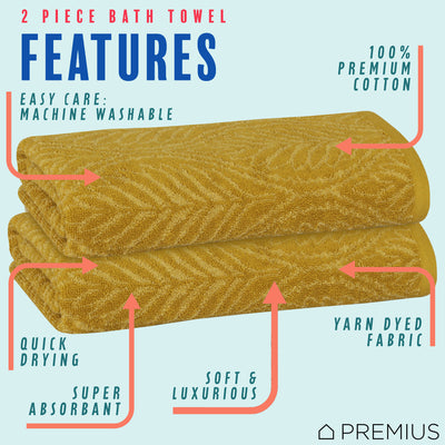7 of 24:Serviette de bain PREMIUS en fil de coton teint, motif feuilles, 27 x 54 pouces 