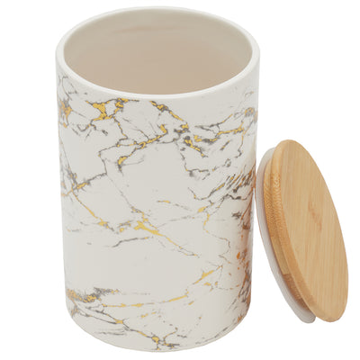 2 of 3:Home Basics Marble Like Large Ceramic Canister with Bamboo Top, White 