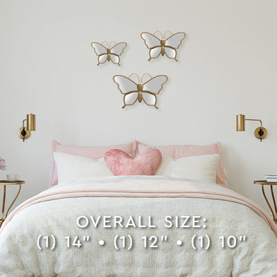 2 of 2:PREMIUS 3 Piece Butterfly Mirror Wall Decor Set, Silver, 14x12x10 Inches 