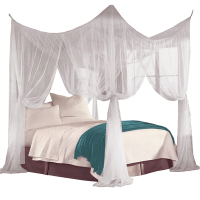 1 of 4:Ensemble de lit élégant avec moustiquaire et baldaquin à quatre poteaux d'angle Just Relax, blanc, pour lit double, queen-size et king-size 