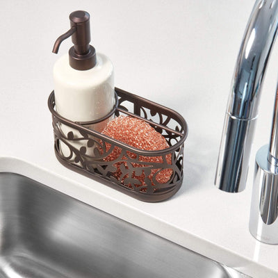 3 of 4:iDesign Vine Ceramic Bathroom Soap Dispenser Set with Soap Pump and Caddy, 7.25x3.25x8.25, Vanilla-Bronze 