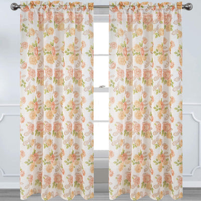 14 of 17:Yeldez Floral Foil Sheer Rod Pocket Window Panel and Valance Treatment, All Sold Separately 
