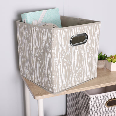 4 of 4:Home Basics Weave Collapsible Non-Woven Storage Bin with Grommet Handle, Taupe 