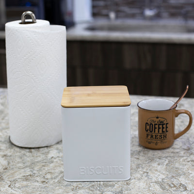 4 of 5:Home Basics Biscuits Tin Canister with Bamboo Top, White 