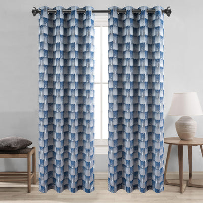 4 of 6:Noelle Checkered Geometric Jacquard Grommet Window Curtain Panel, 54x90 Inches 