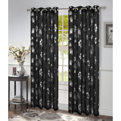 5 of 6:Felicity Ginkgo Leaf Foil Print Sheer Grommet Window Panel, 54x84 Inches 