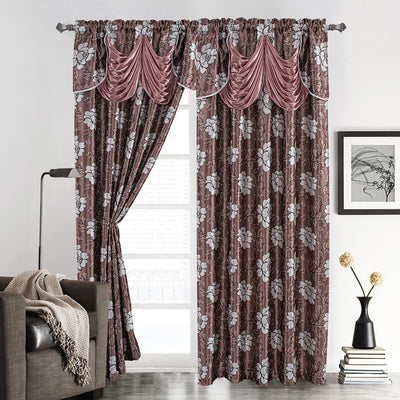 4 of 4:Panneau de fenêtre Arlene à passe-tringle en jacquard floral avec cantonnière, 54 x 84 pouces 