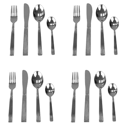 3 of 4:Home Basics Stripes 16 Piece Stainless Steel Flatware Set, Silver 