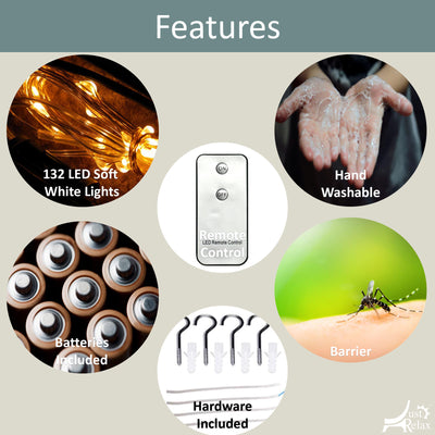 7 of 7:Just Relax Juego de dosel para cama con poste de cuatro esquinas con luces LED y control remoto, blanco, Full-Queen-King 