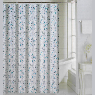 1 of 1:Blossom Floral Blossoming Flower and Leaves Printed Shower Curtain, Blue, 70x72 Inches 