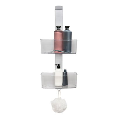 2 of 4:Bath Bliss Adjustable Rust Proof Aluminum 2 Tier Glass Door Shower Caddy 