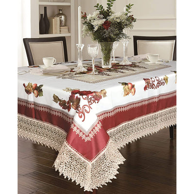 14 of 15:Fruttela Decorative Tablecloth with Macrame Lace Trimming 