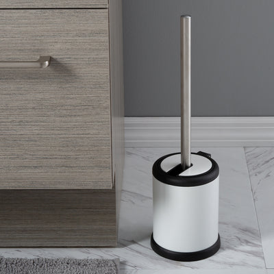 3 of 4:Bath Bliss Self Closing Lid Toilet Brush and Holder in White 