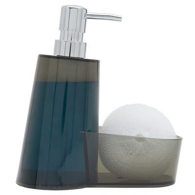 2 of 4:Conceptos básicos del hogar 13,5 oz. Dispensador de jabón de plástico con compartimento para esponja, gris 