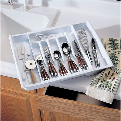 3 of 5:Rubbermaid Adjustable Plastic Cutlery Tray, White, 11.5-19 Inches 