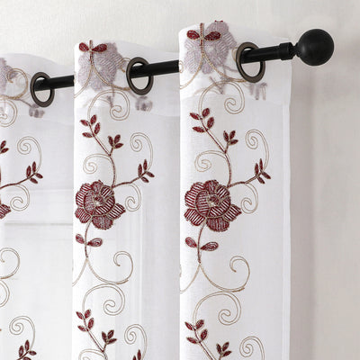 12 of 13:Runyan Floral Sheer Metallic Embroidered Grommet Window Panel, 54x84 Inches 
