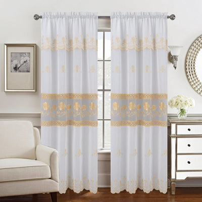2 of 5:Joanna Floral Macramé Rod Pocket Window Panel With Attached Valance, 55x84 Inches 
