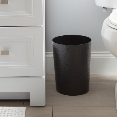 2 of 4:Bath Bliss Hammered Textured Trash Can in Black 
