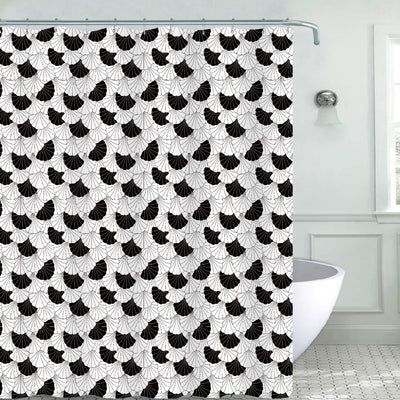 1 of 1:Jayda Seashells Printed Canvas Shower Curtain, Black-White, 70x72 Inches 