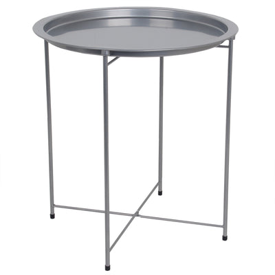 1 of 3:Home Basics Foldable Round Multi-Purpose Side Accent Metal Table, Silver 