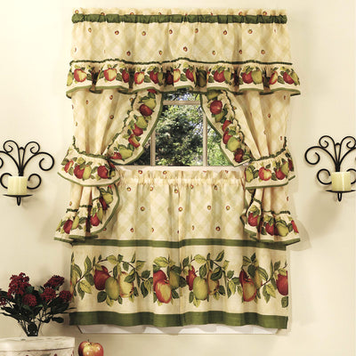 4 of 4:Juego de cortinas de cocina con estampado Apple Orchard, 57 x 36 pulgadas 