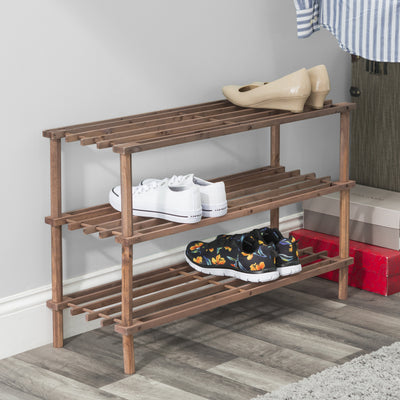5 of 5:Home Basics Pine Shoe Shelf, Cherry 