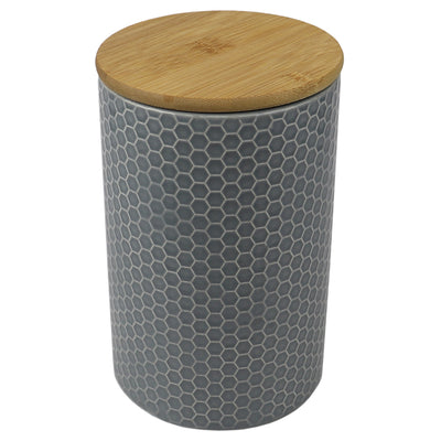3 of 4:Home Basics Honeycomb Large Ceramic Canister, Grey 