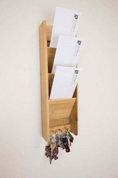 5 of 8:Porte-courrier en bambou à 3 niveaux Home Basics avec crochets pour clés, marron, 50 x 15 x 7,6 cm 