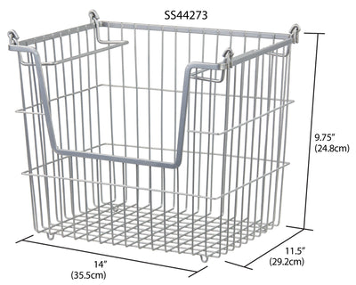 6 of 6:Home Basics Steel Wire Large Stackable Basket with Handles, Grey, 14x11.5x9.75 Inches 