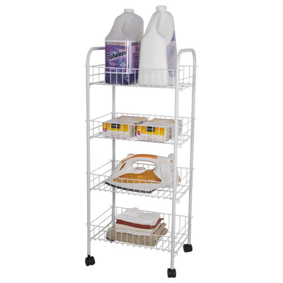 3 of 5:Home Basics 4 Tier Steel Kitchen Trolley, White, 34x14x9 Inches 