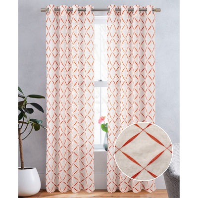 4 of 6:Boca Metallic Embroidered Linen Look Grommet Window Curtain Panel, 54x84 Inches 