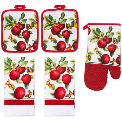 55 of 61:PREMIUS 5 Piece Printed Kitchen Linen Set, 2 Cotton Towels, 2 Pot Holders, 1 Oven Mitt 