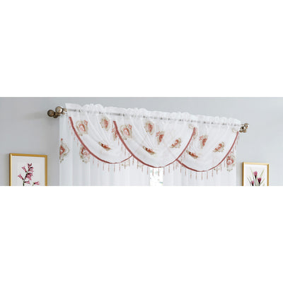 5 of 18:Lourdes Damask Embroidered Sheer Rod Pocket Window Panel And Valance Treatments 