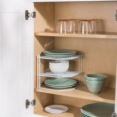 5 of 8:Étagère de rangement d'angle Home Basics à 3 niveaux en acier recouvert de vinyle, blanc 