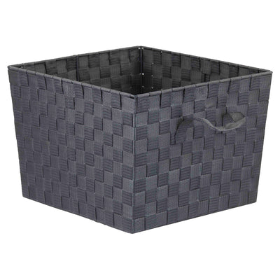 1 of 1:Home Basics - Cesta de almacenamiento con correa tejida de poliéster, gris, extragrande, 15 x 13 x 10 pulgadas 