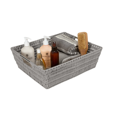 4 of 4:Simplify Shelf Storage Rattan Tote Basket in Grey 