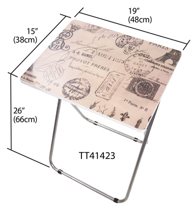 6 of 8:Home Basics Multi-Purpose Folding TV Table, Paris Design, 15x19x25.5 Inches 
