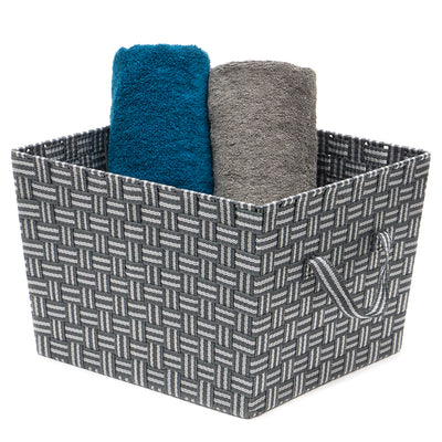 2 of 5:Home Basics - Papelera de almacenamiento extragrande con correa tejida a rayas, color gris 