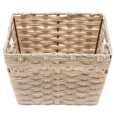 3 of 4:Home Basics Medium Faux Rattan Basket with Cut-out Handles, Taupe 